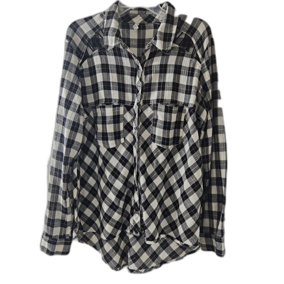 Free People Tops - Free People Manny Pacquaio Black & White Plaid Womens Large Snap Front